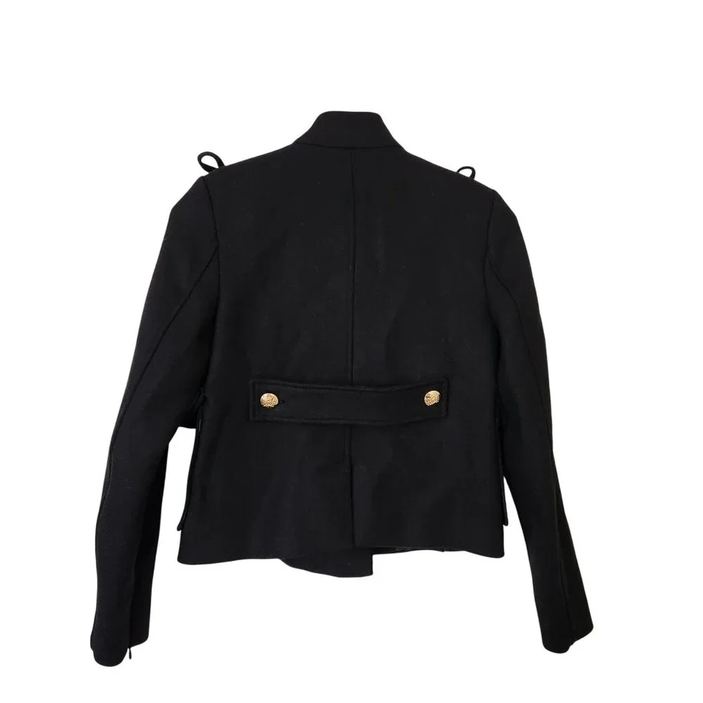 Zara Black Wool Military Jacket Gold Buttons Fall Winter Old Money Glam Preppy - Picture 2 of 13